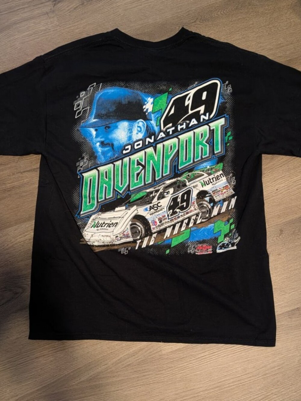 Black 'Davenport' Racing Graphic Tee with Green & Blue Accents